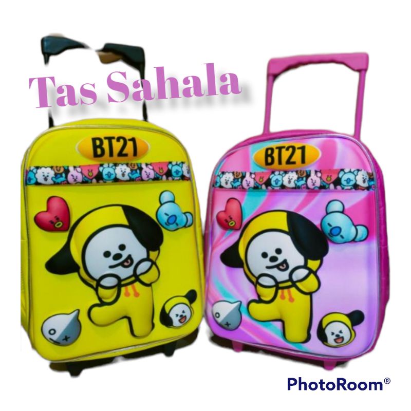 PROMO Tas TROLLEY Roda Dorong Anak SD Perempuan Motif BT21