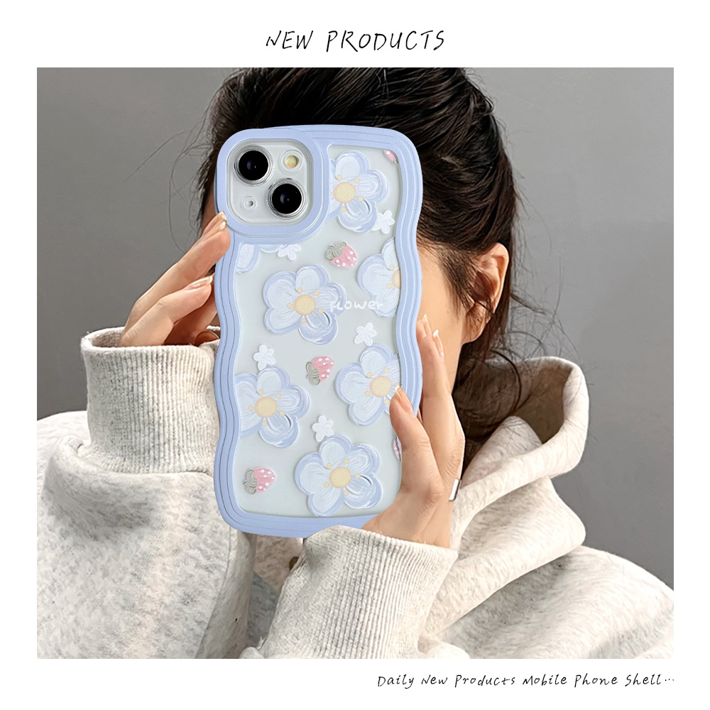 Case Redmi 12C 9A 10A 10C A1+9 10 9T 9C Nfc10 Redmi Note8 Note10 11 Pro+10s 9 Pro Note 11s 10 Pro Max Frame Gelombang Fresh Strawberry Flowers Shockproof Full Back Soft Case Cover