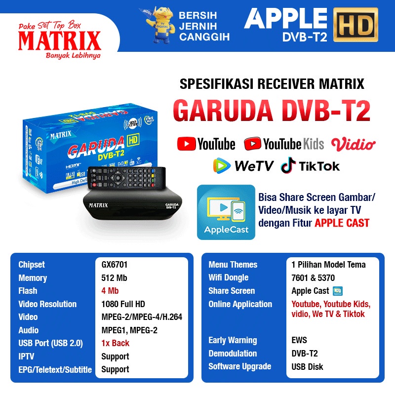 COD Set Top Box Tv Digital MATRIX GARUDA DVB T2 / Set Top Box DVB T2 / Set Box TV Digital / Box TV Digital / Set Top Box TV Tabung
