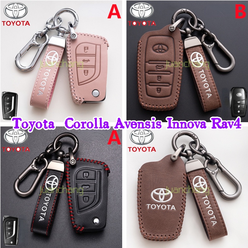 Casing Kunci Mobil Bahan Kulit Top Layer Untuk Toyota aygo Avensis Verso Yaris Highlander Camry Hilux Innova RAV4 Fortuner Yaris 3 Tombol