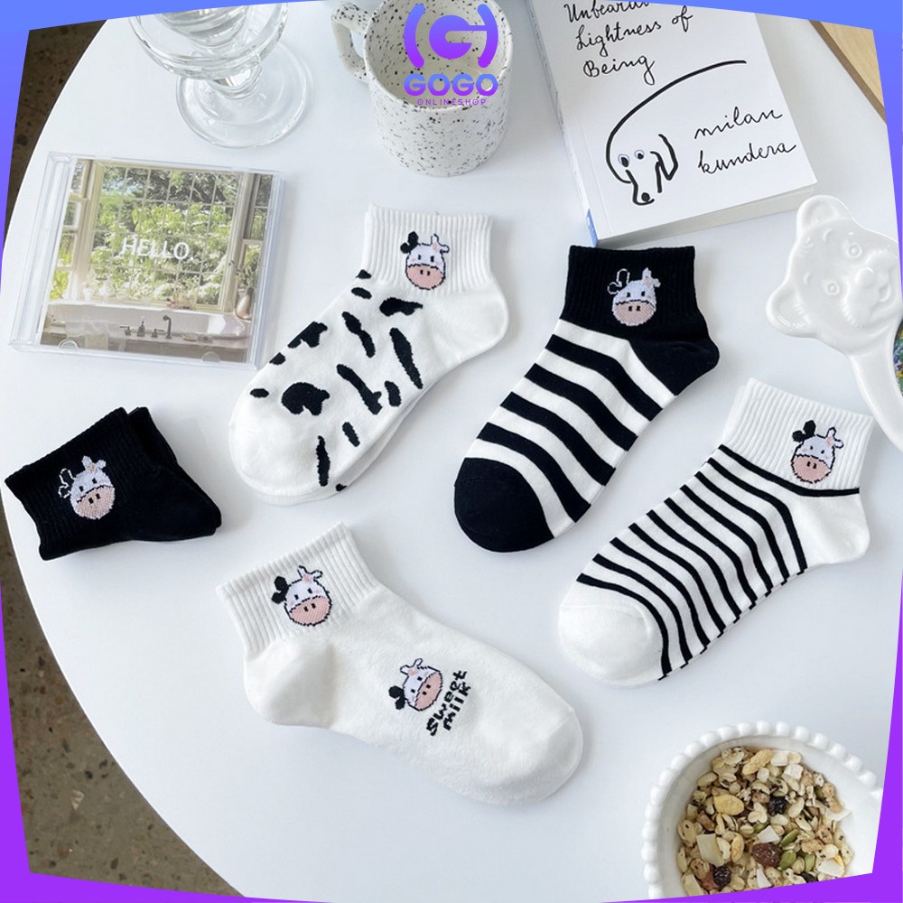 GOGO-P184 Kaos Kaki Pendek Semata Kaki Motif Sapi Lucu / Kaus Kaki Wanita Pria Dewasa / Ankle Sock Fashion Woman