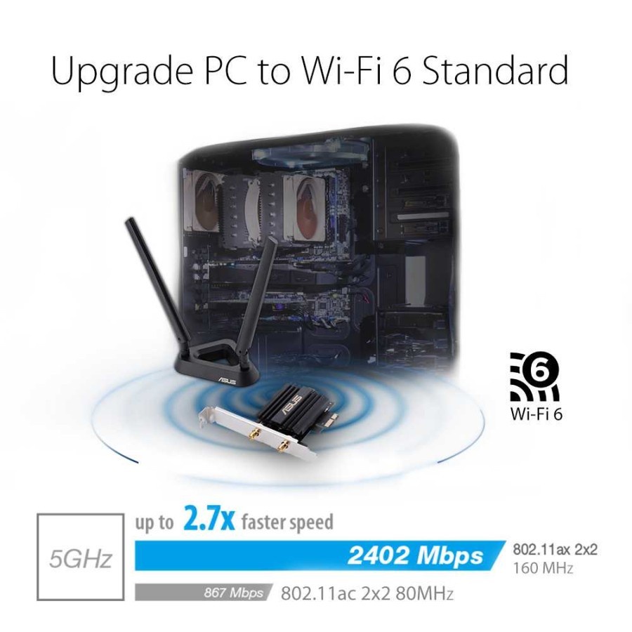 ASUS PCE AX58BT AX3000 DUAL BAND PCIe WIFI 6 ADAPTER + BLUETOOTH 5.0