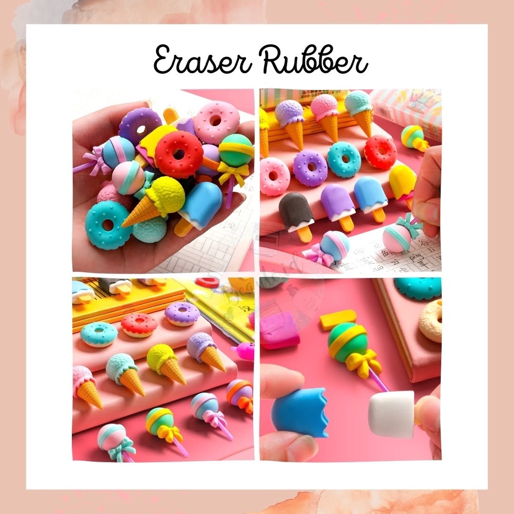 [1 PCS] Penghapus / Eraser Lucu Model Unik Untuk Anak Perlengkapan Alat Tulis Sekolah / Kantor Model Ice Cream Donat Rubber