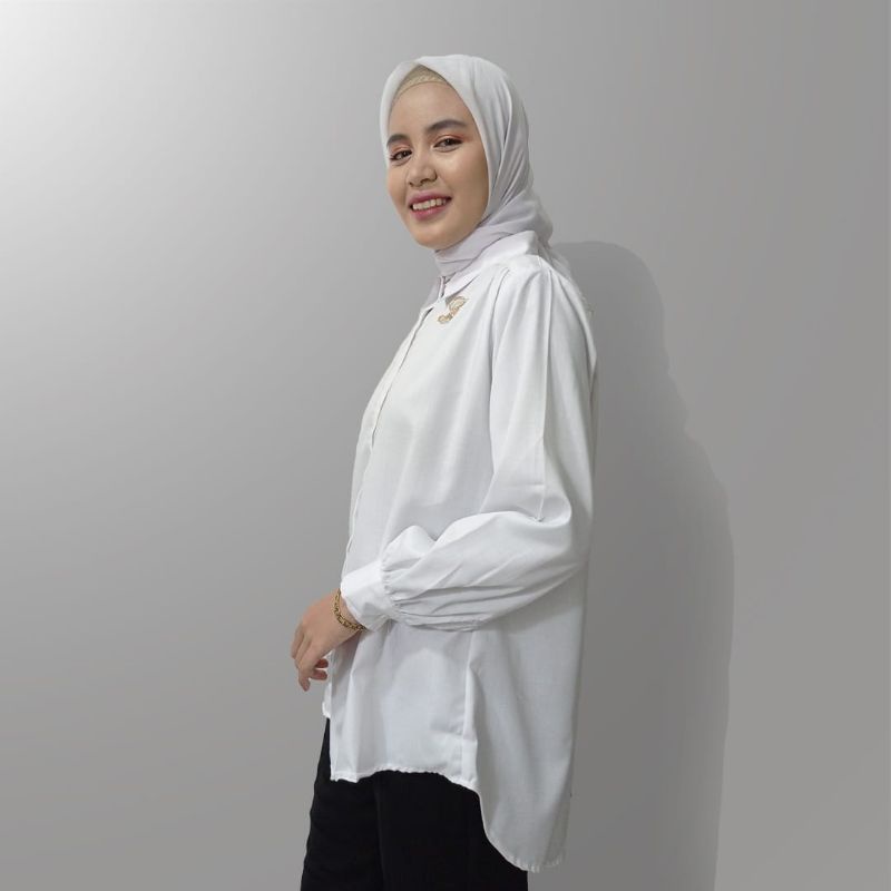 Zaja - Shirt Remaja Cewek Putih Polos Kemeja Kerja Wanita Kasual &amp; Formal Blouse Nara Korean Style / Baju Blus Kasual / Kemeja Perempuan Model Korea Terbaru