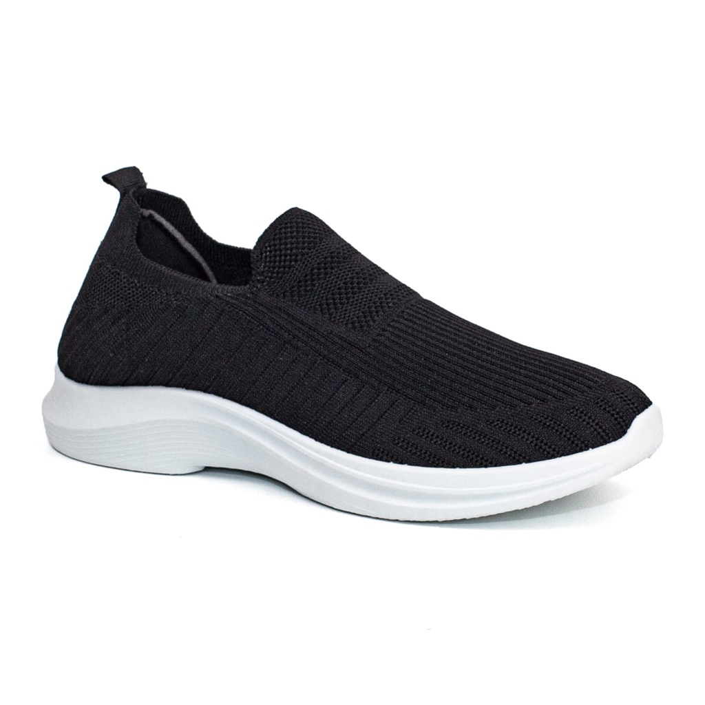 Sepatu Slip On Pria Rajut Import Sport Shoes Casual Fashion Hitam Putih SL932