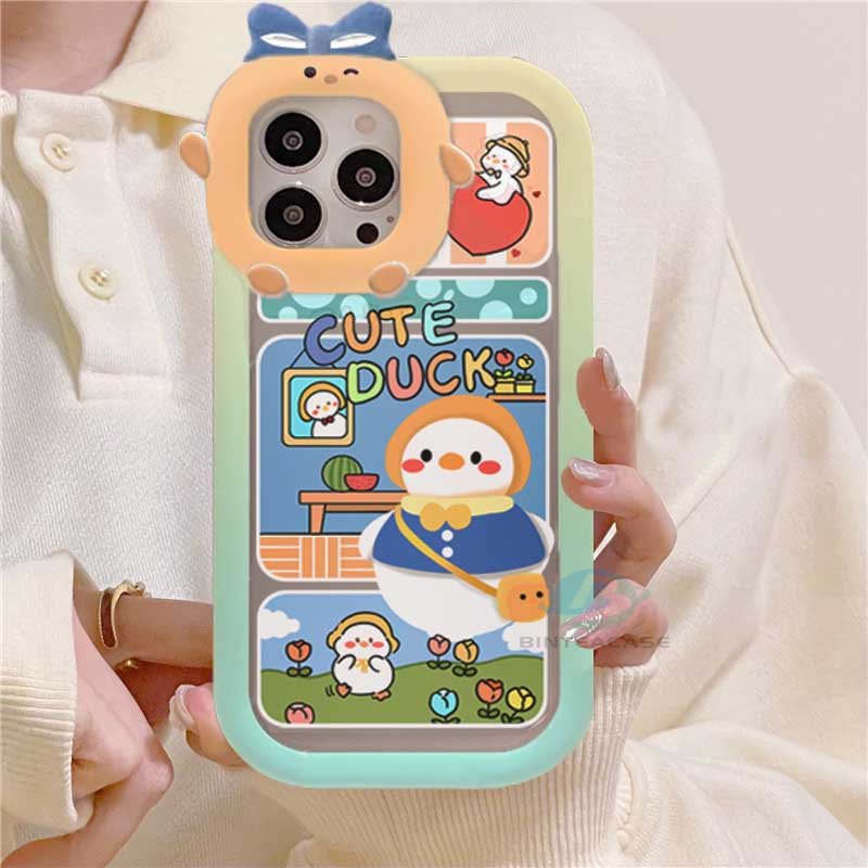 Realme 10 C55 C30 C31 C33 C35 C21Y C25Y RealmeC11 C25 C17 C15 C12 C3 C2 7i 5 5i 6i Kartun Lucu Bebek Monster Kecil Frame Lensa Phone Case Binteacase