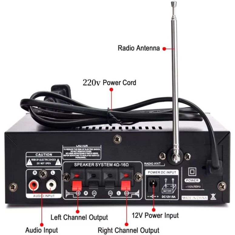 Kerndy Bluetooth EQ Audio Amplifier Karaoke Home Theater FM Radio 600w BT-298A