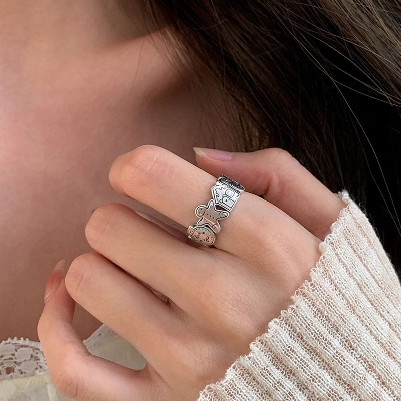Cincin Model Terbuka Bahan Alloy Desain Graffiti Gingerbread Man Untuk Priawanita