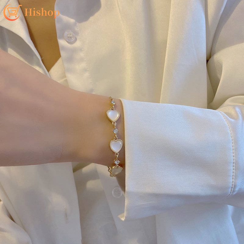 Gelang Kristal Bentuk Hati Warna Emas Untuk Wanita