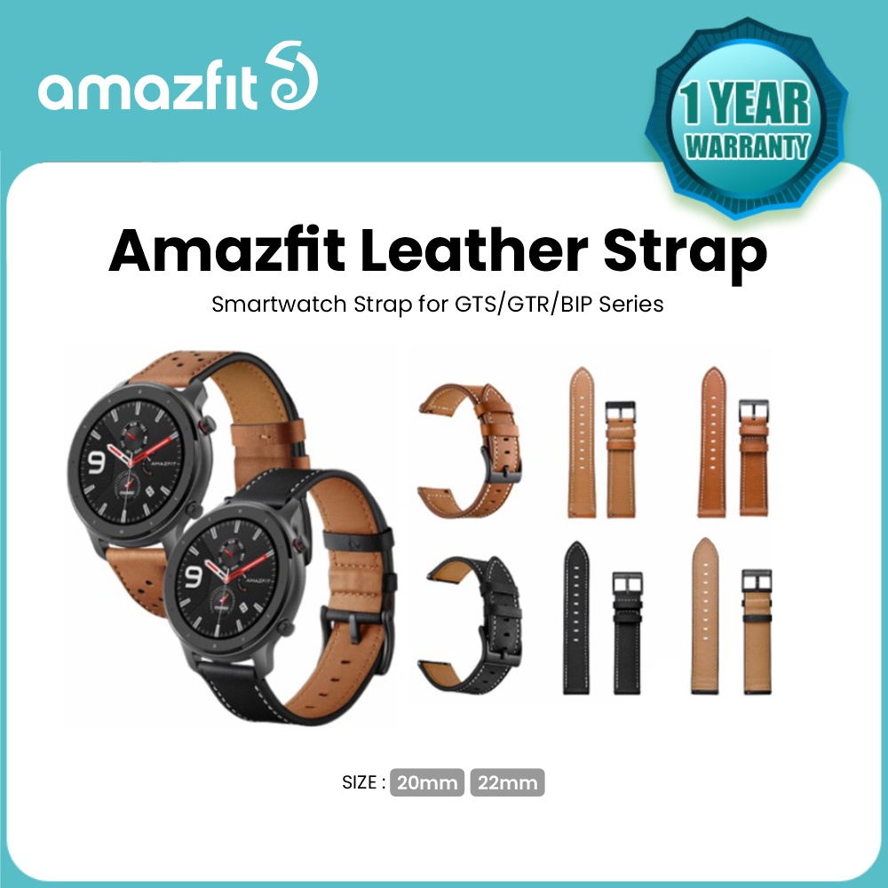 Amazfit Leather Strap Smartwatch Strap 20&amp;22mm for GTS/GTR/Bip Series - Cokelat, 20mmLeather Strap