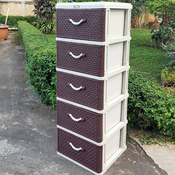 

Rak Plastik/ Lemari Plastik / Lemari Baju Motif Rotan Susun 5 stock ready