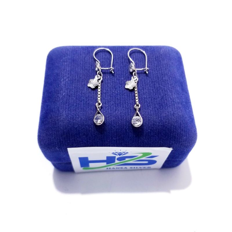 Anting Perak Asli Silver 925 Lapis Emas Putih Agogo Italy Panjang - Anting Wanita Anti Karat