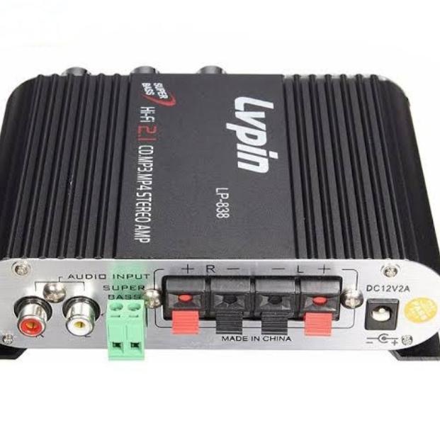 LVPIN MINI HIFI STEREO AMPLIFIER TREABLE BASS BOSTER 12V-LP838 - LVPIN L-838