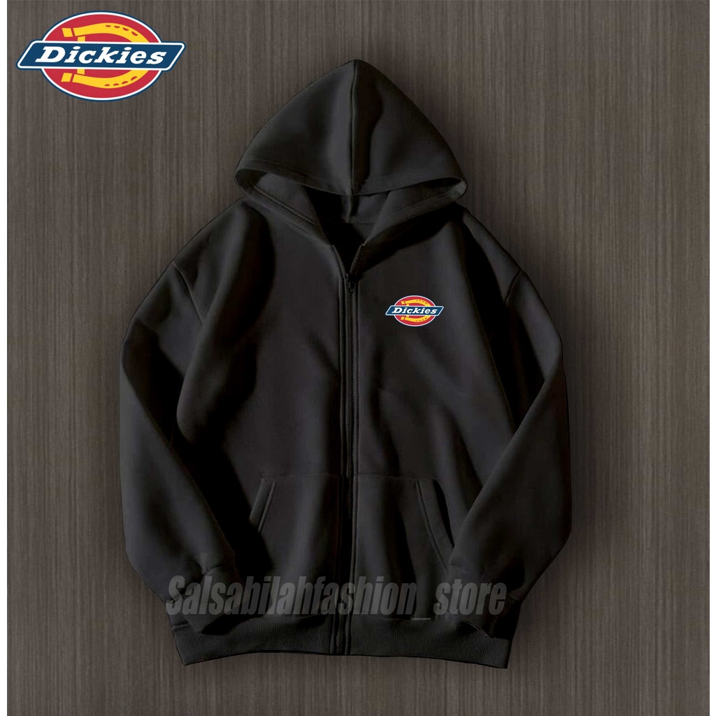 L,XL,XXL Jaket zipper hoodie DICKIES hitam