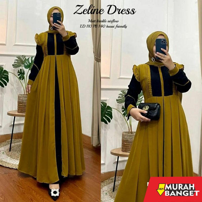 model gamis kombinasi polos terbaru 2022 ZELINE MAXY DRESS GAMIS CRINKLE (LABEL MADANI)FASHION MUSLI