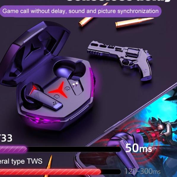 T33 Wireless Bluetooth 5.1 Earphone Gaming Headset TWS Bass Stereo - Hitam