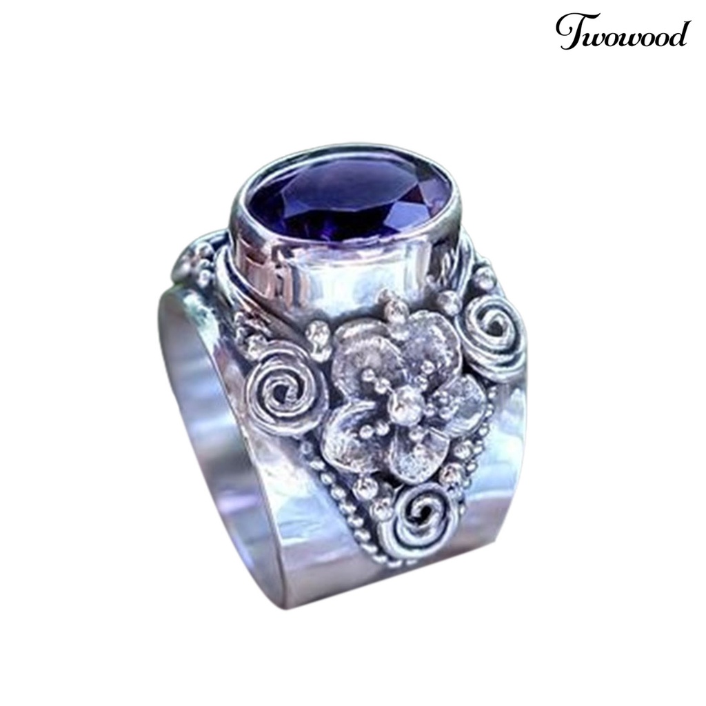 Cincin Kristal Imitasi Model Lebar Warna Ungu Untuk Unisex