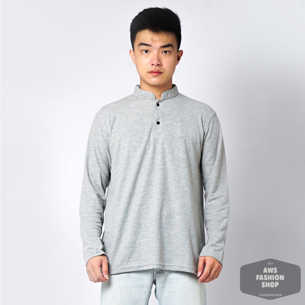 819 Kaos Polo Pria Polo Shirt Kerah Shanghai Lengan Panjang Warna Abu Muda SOft Grey Abu Misty Casual Tersedia Ready Sampai Size JUMBO BIG SIZE XXL XXXL