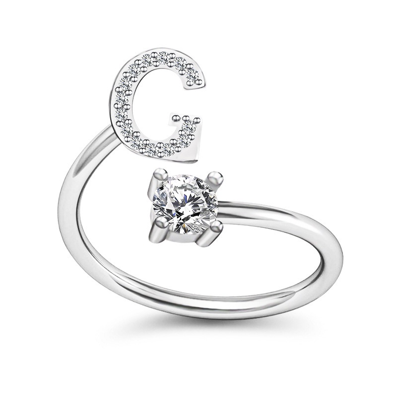 Korea Sederhana Surat Liar Berlian 26huruf Inggris Terbuka Adjustable Cincin Halo Perhiasan Gadis-G