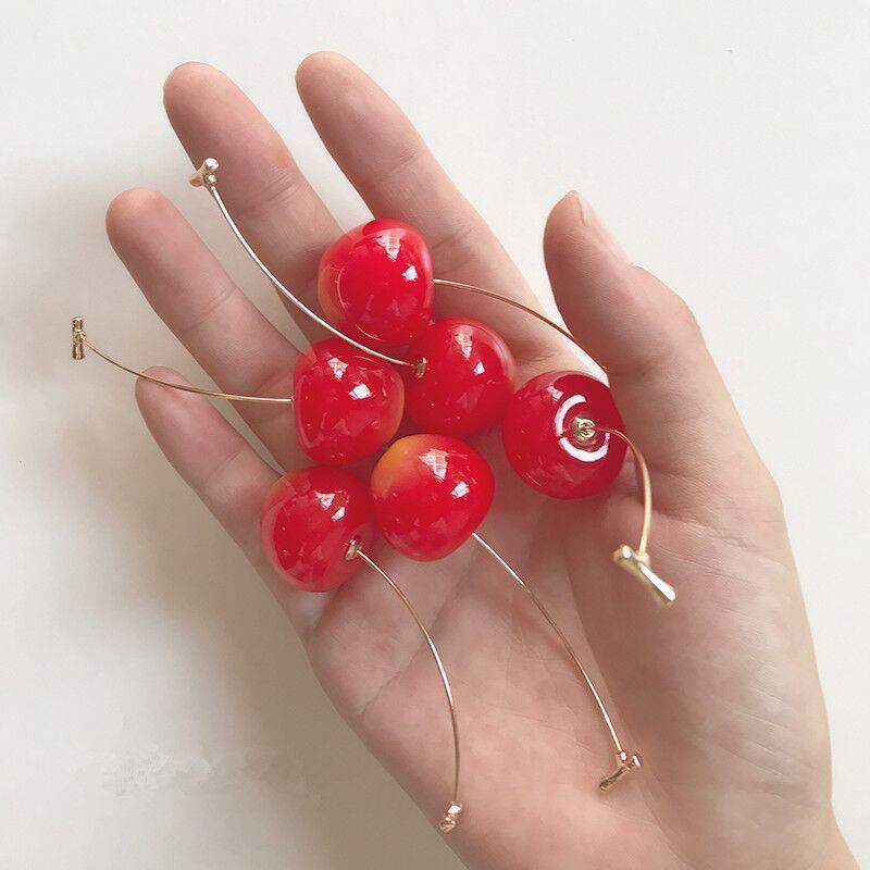 Anting Tusuk Gantung Panjang Desain Buah Ceri Merah Gaya Korea / Simple / Unik Untuk Wanita