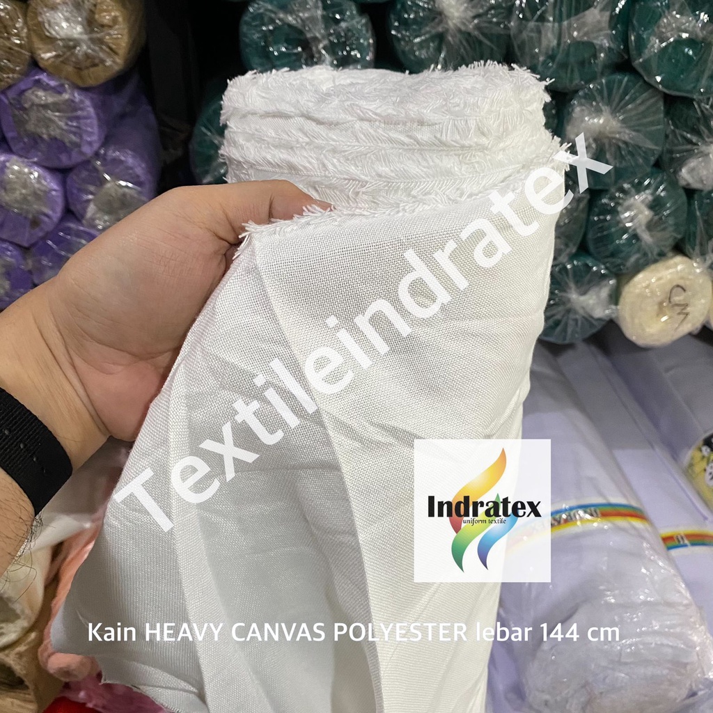 ( per 1 roll  ) kain HEAVY CANVAS POLYESTER kanvas polyester greige grey warna putih beras BW tebal lebar 144 cm bahan tas goodie bag tote bag media printing sublime background foto