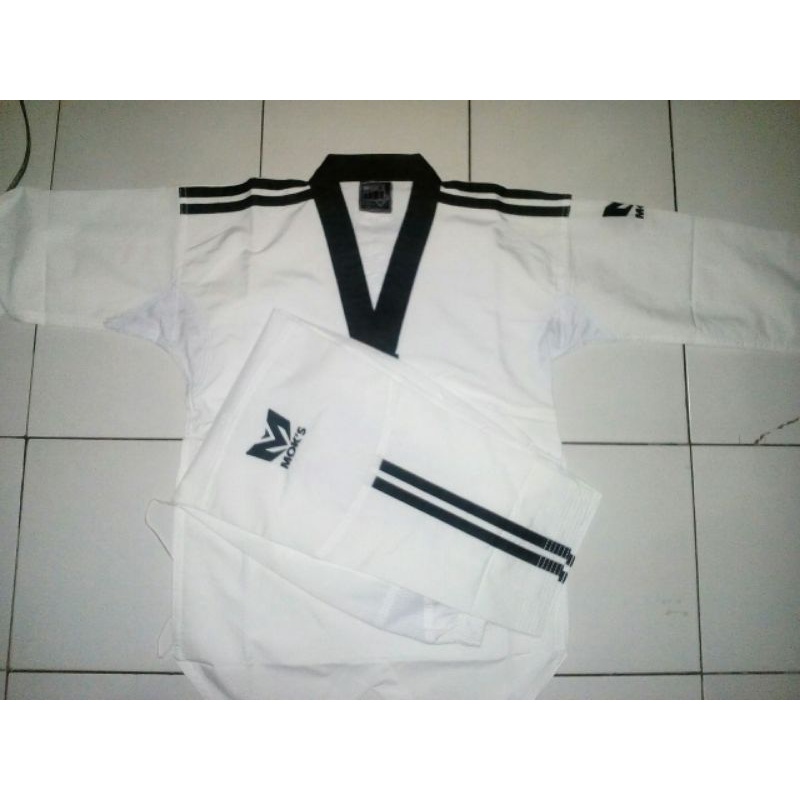 dobok taekwondo moks super fighter stripe hitam