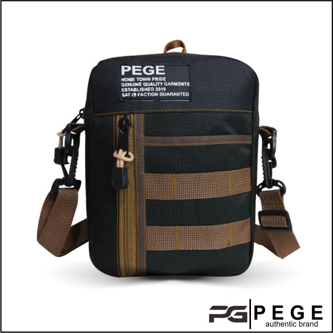 Tas Selempang PEGE Slingbag Bahu Pria Hitam Kombinasi Coklat - PG 8933