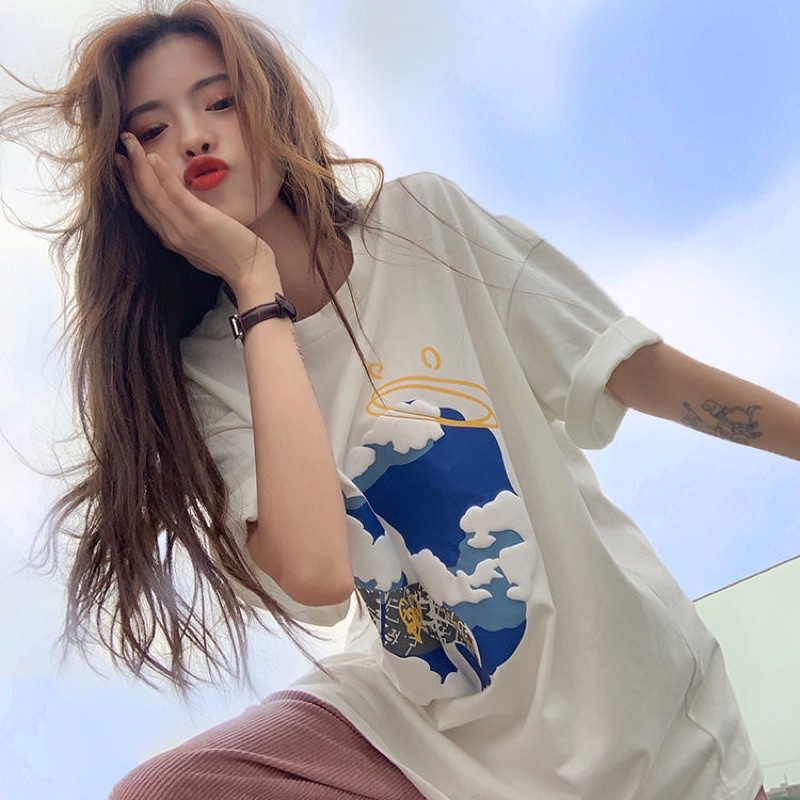 AMBER Kaos Atasan Wanita Lengan Pendek Oversize Printed T-shirt Baju Wanita Kekinian Korean Style