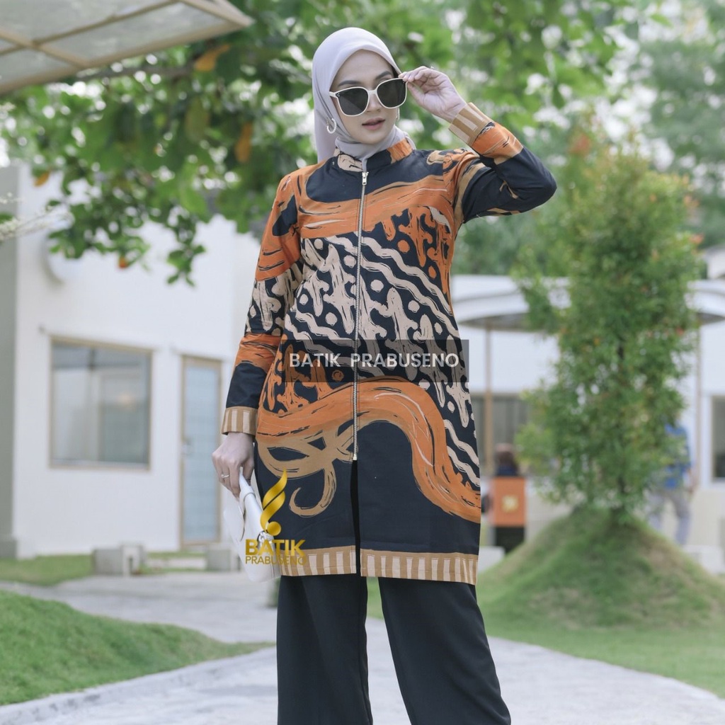 Atasan Batik Wanita Tunik Motif Nesa Hitam Original Asli Batik Prabuseno Solo Baju Atasan Jumbo Baha