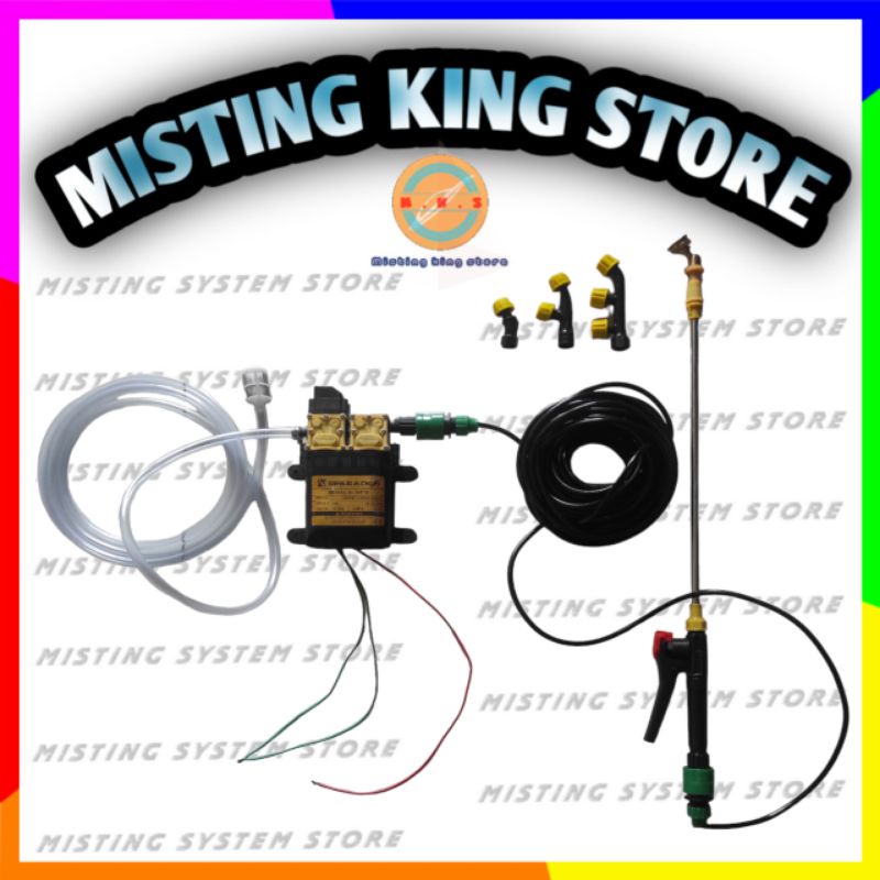 PAKET NOZZLE SPRAYER ELEKTRIK POMPA DC 12V SINLEADER 100 METER ALAT SITAM KEBUN TAMAN SEMPROTAN AIR / SEMPROTAN HAMA / NOZLE SPUYER KABUT EMBUN 1 2 3 5 LUBANG MISTING SPRAY / HANDLE KRAN STICK SPRAYER QUICK RELEASE / SELANG PU 5 X 8MM 1 ROLL - PORTABLE