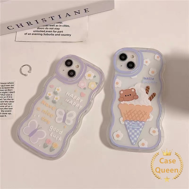 Kartun Es Krim Soft Case OPPO A17 A16 A54 A95 A96 A77s A52 A16s A17K A57 A74 A55 A7 A15 A16K A12 A1k A72 A5 A9 A53 A76 A3s A15s A5s Reno8 7 6 A12E Sarung Kupu Beruang Lucu