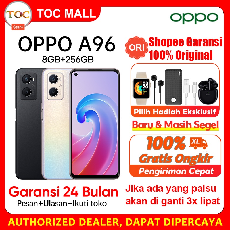 Oppo A96 8GB/256GB Garansi Resmi NFC 8GB + 5GB RAM Expansion 6.59 inci Baterai 5000mAh 33W SUPER VOOC Kamera 50MP Qualcomm Snapdragon 680 RAM 8GB ROM 256GBBisa COD 100% Asli baru