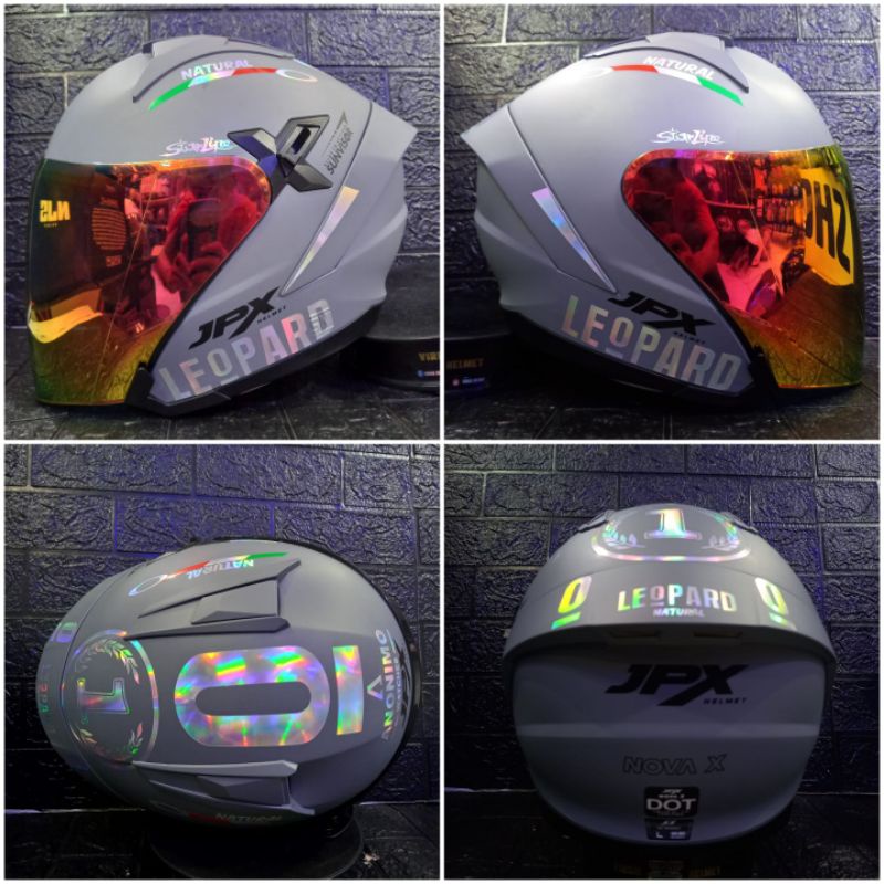 JPX HELM NOVA X SOLID DARK GREY DOFT PAKET GANTENG LEOPARD + VISOR IRIDIUM