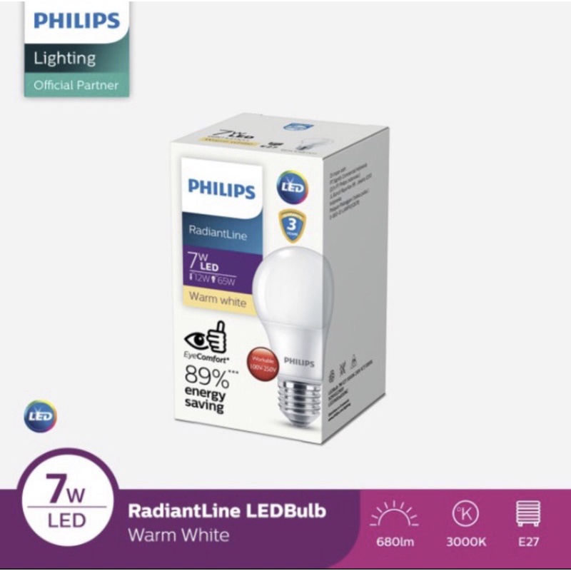 Lampu Led 7 watt 3000K / kuning LEDBlub philips