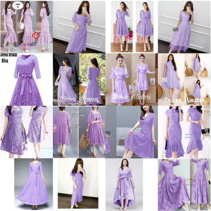 DRESS PARTY BRUKAT UNGU LILAC WANITA NATAL TERLARIS ANEKA DRESS BROKAT CDVS4654S