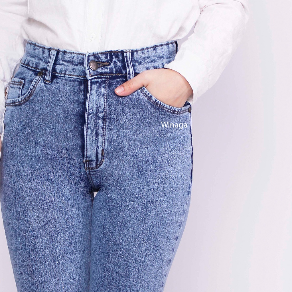 WINAGA- HighWaist Cutbray Jeans Panjang Stretch