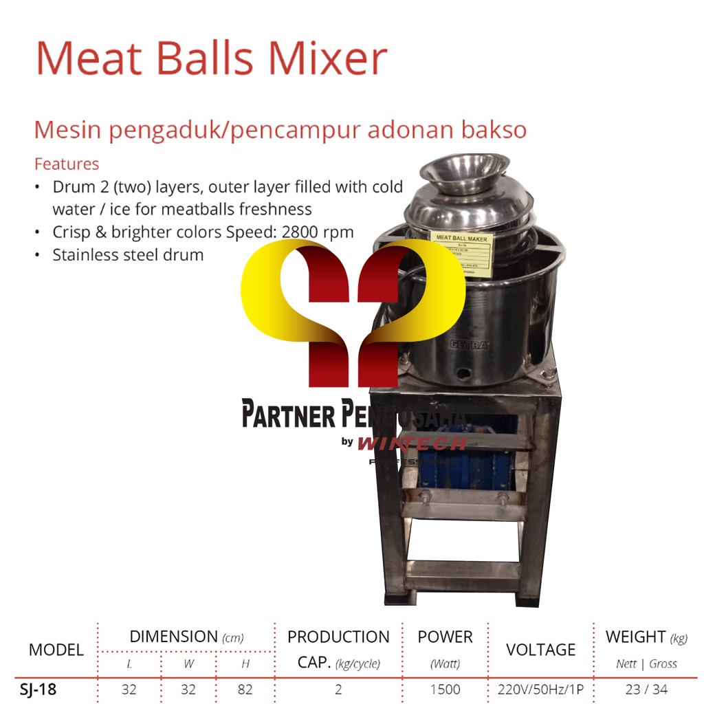 GETRA SJ-18 Meat Ball Mixer Mesin Pencampur Pengaduk Pembuat Penggiling Adonan Bakso 2 Kg / Proses