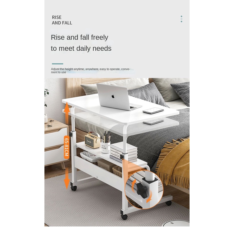 Meja Laptop Minimalis modern 3 susun Meja komputer Computer tinggi bisa di setting Adjustable Portable Laptop Desk Tiga Tingkat meja kayu Wooden Laptop Table with Wheels Shelf Storage Height Adjustable Laptop Desk Computer Stand Desk for Sofa Bed Beside