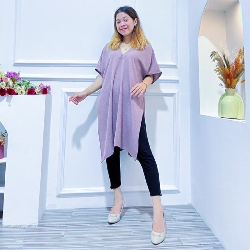 Atasan Wanita V Neck Nagita Long Square Tunik Bahan Crinkle Premium Halus Banget Beda dari yang murahan