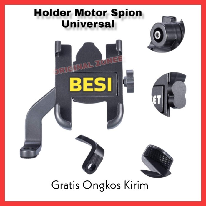 Holder HP Motor Handphone Holder Spion Aluminium Alloy Besi