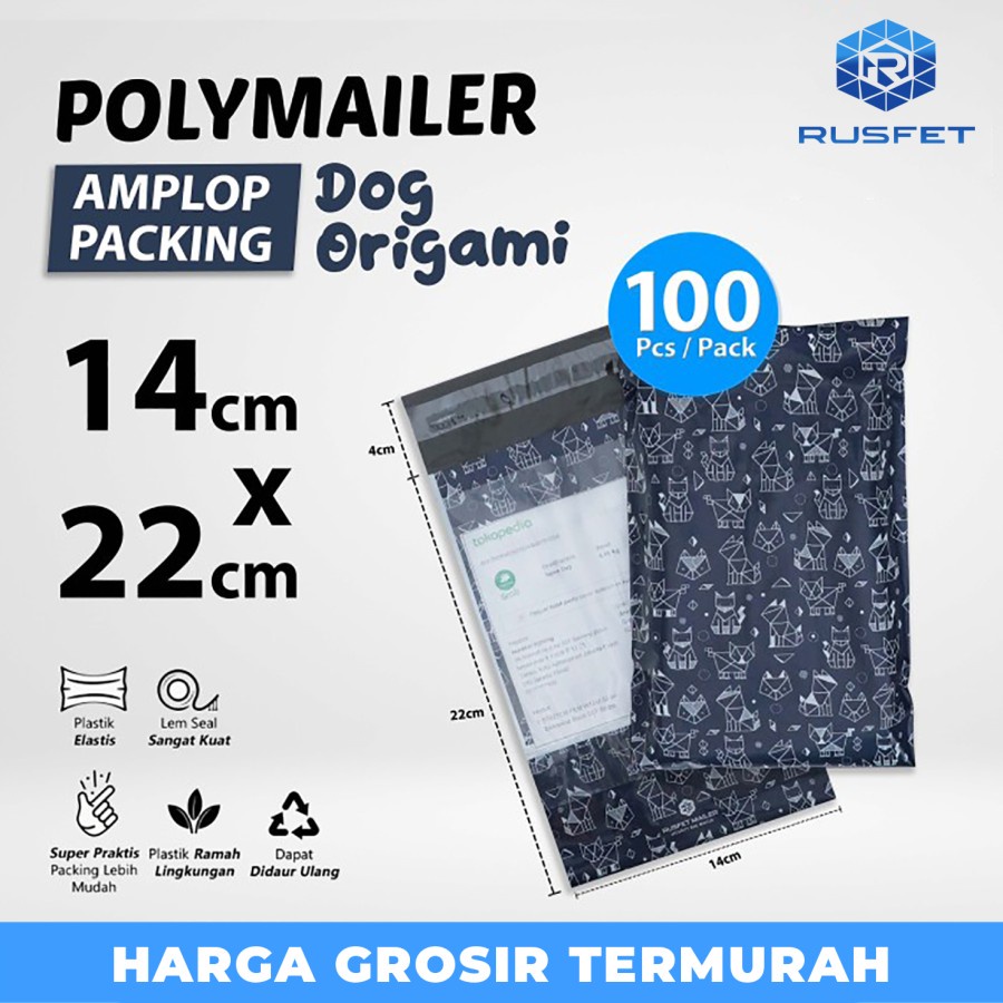 

Amplop Plastik Packing Polymailer 14x22cm Dog Origami Polimailer Cute