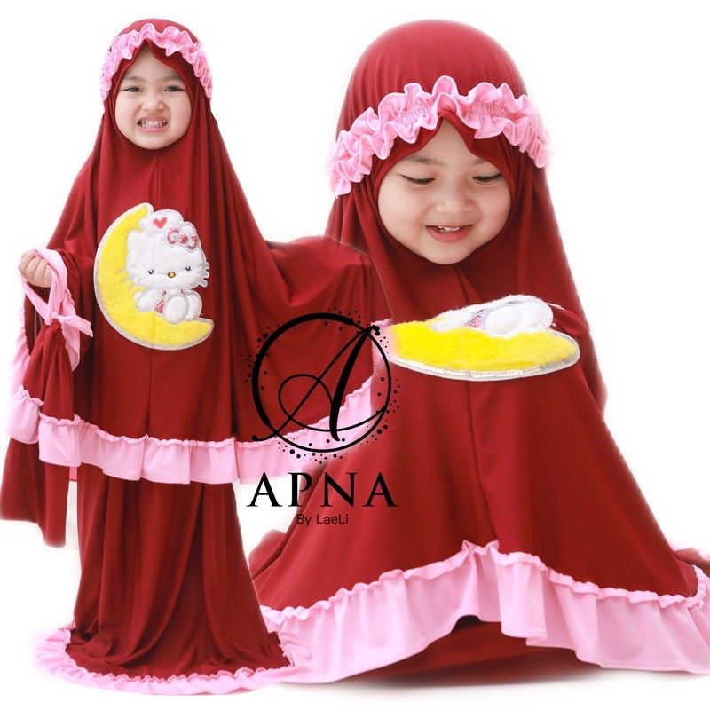 Mukena anak apna Kitty bahan Jersey balon adem polos umur 3 4 5 tahun lucu mukenah anak polos hello 