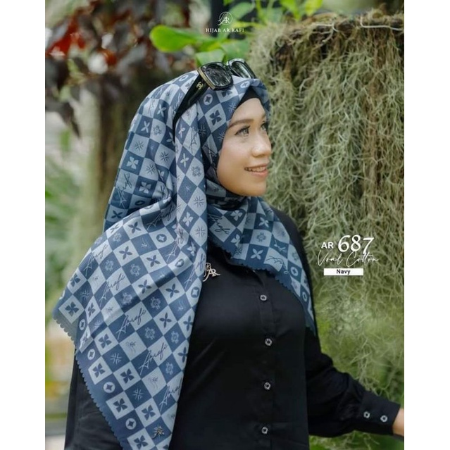 (COD&TERLARIS) Hijab ArRafi Kode 687 segi empat motif AR jilbab kerudung scarf voal Cotton square me