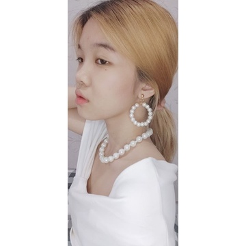 Veronica Pearl Hoops Stud Earrings Circle Anting Lingkaran Mutiara Tusuk Bulat Korean Style Gaya Korea