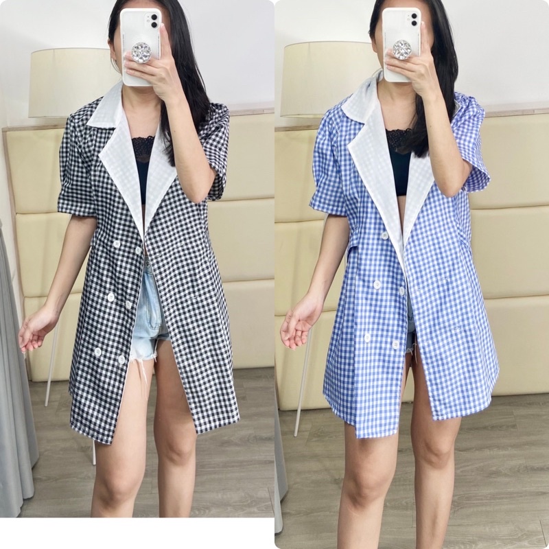 long blazer outer wanita / fashion dress outer kotak kotak