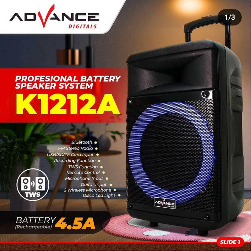 Speaker Portable Advance K1212-A 12 inc inch K1212A Bluetooth Meeting