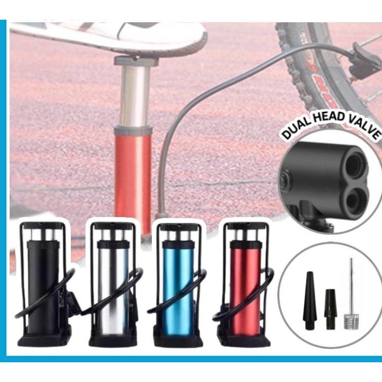 Pompa Injak Ban Mini Dual Head valve Inflator / FREE Pentil Bola Balon Kasur Angin Pelampung / Food Pump Sepeda Motor / Alat Isi Angin