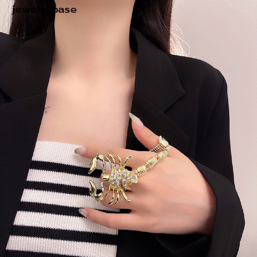 Cincin Rantai Desain Kalajengking Scorpion Bahan Logam Gaya Rock Untuk Wanita