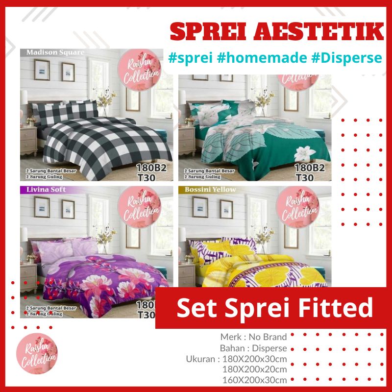 Sprei Homemade Aesthetic Minimalis/Sprei Kotak Ala Korea Size 180X200 Ukuran King T20 dan T30 Free Dua Sarung Bantal Dua Sarung Guling