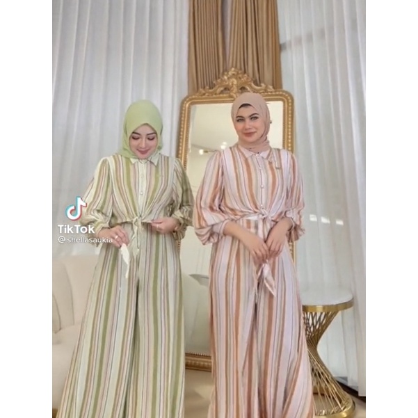 One Set Stripes Quin / Baju Setelan BKK Wanita Pita Garis